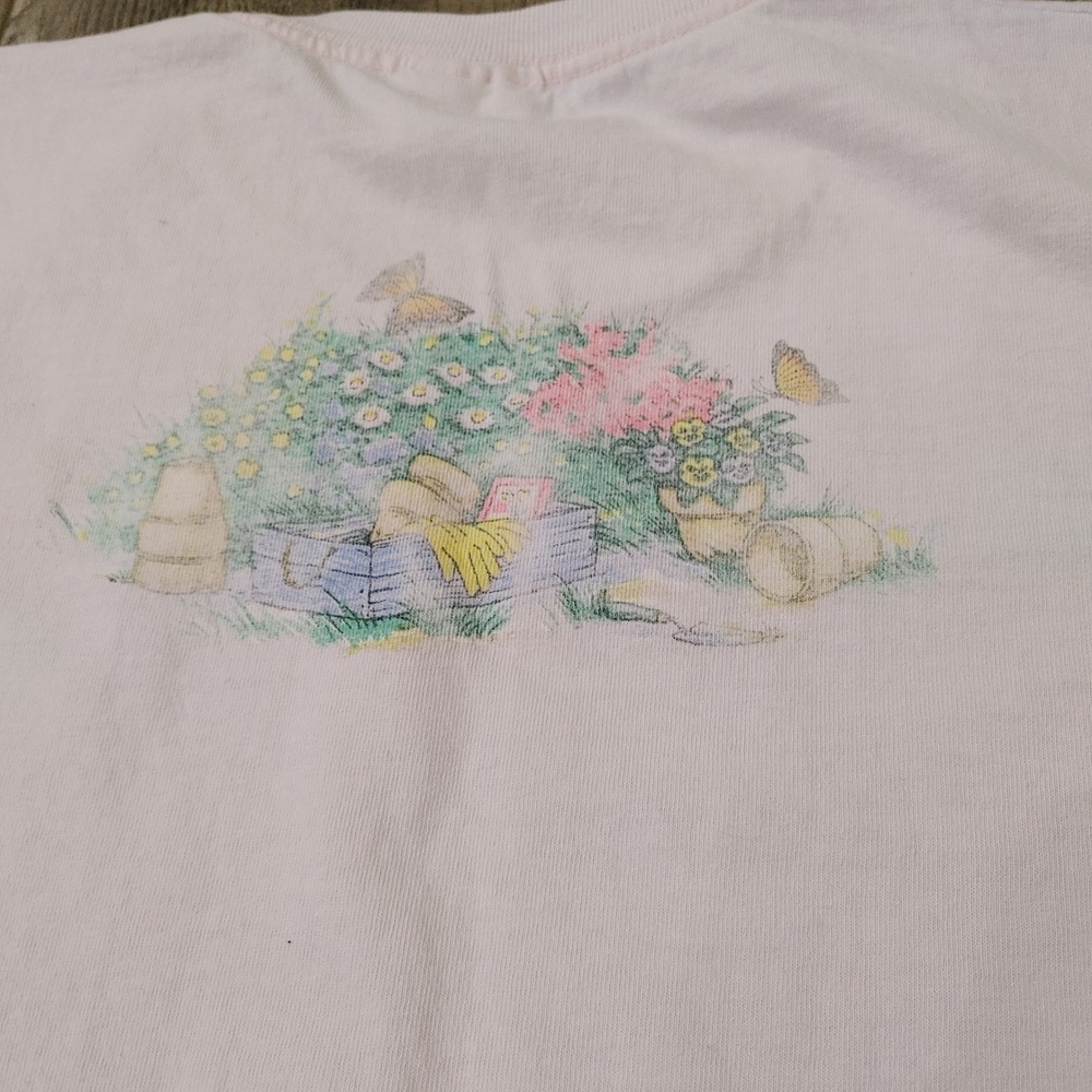 Bobbie Brooks Vintage Garden Graphic T-Shirt Pink Cottagecore Floral Birdhouse L - Picture 2 of 8